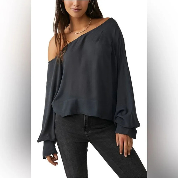 FREE PEOPLE Justina One Shoulder Blouse in Metal Stilleto‎ - Picture 1 of 10